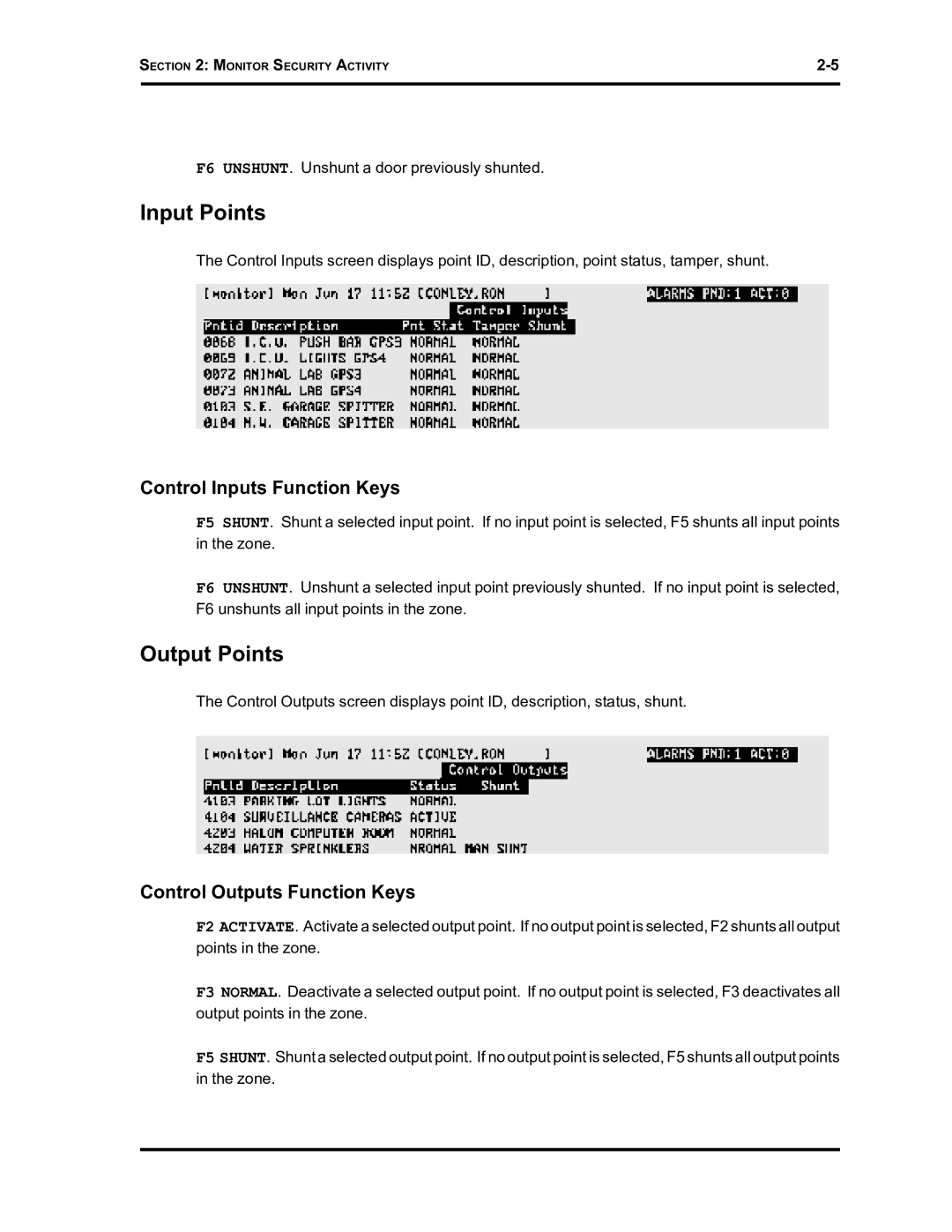 Westinghouse SE 6000 manual Input Points, Output Points, Control Inputs Function Keys, Control Outputs Function Keys 