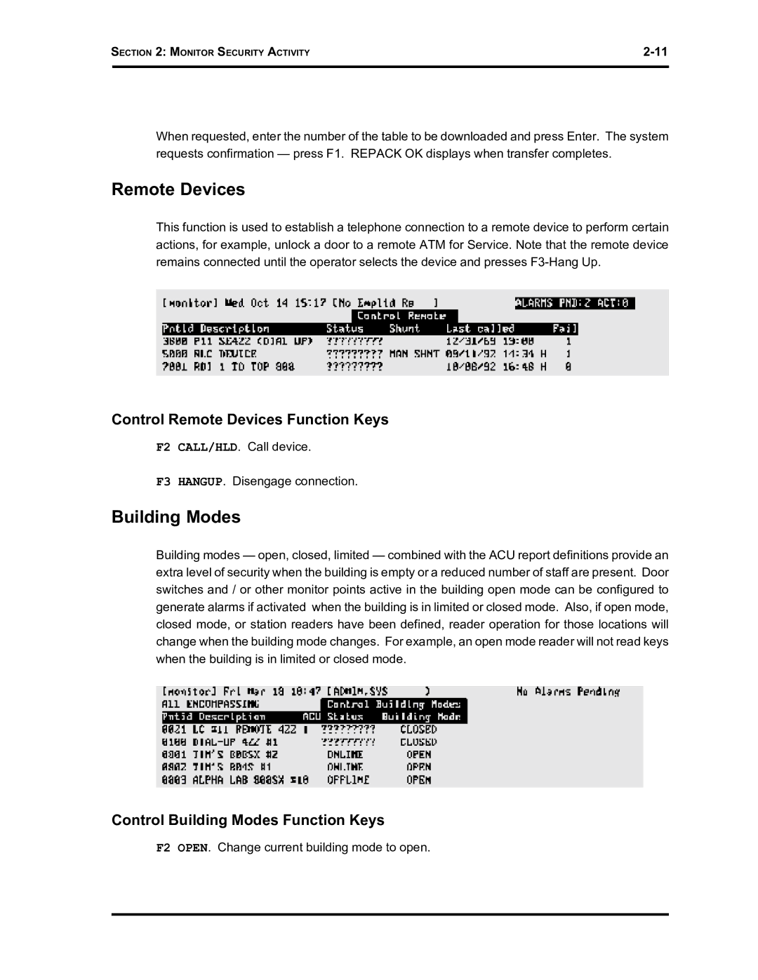 Westinghouse SE 6000 manual Control Remote Devices Function Keys, Control Building Modes Function Keys 