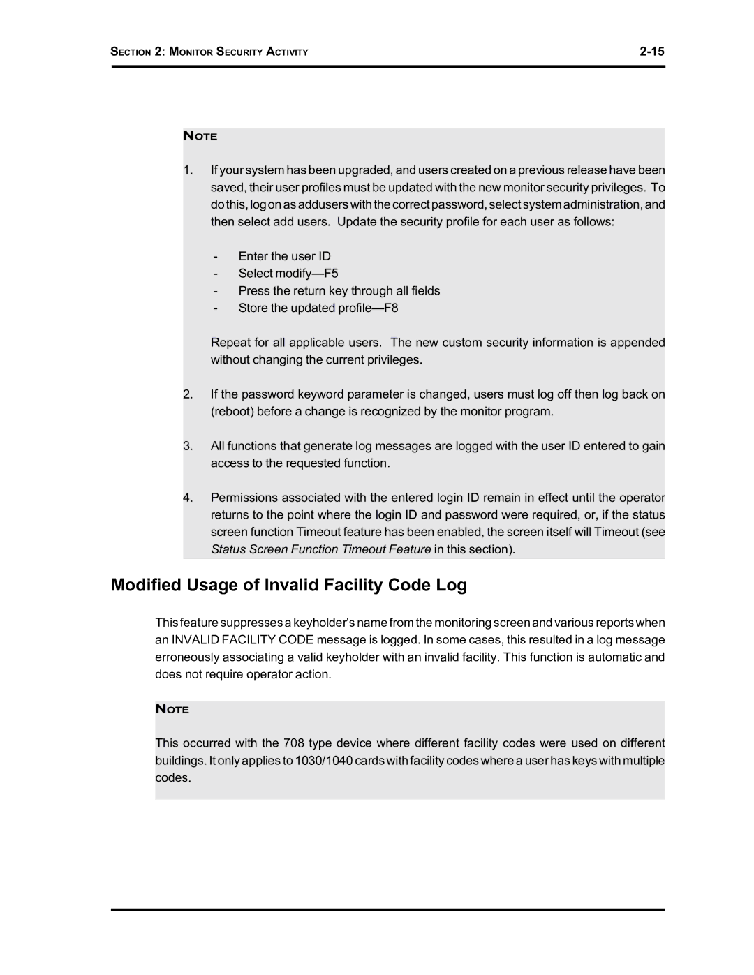 Westinghouse SE 6000 manual Modified Usage of Invalid Facility Code Log 