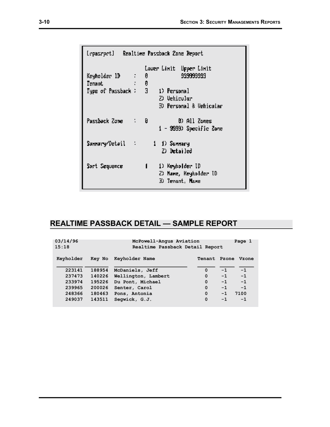 Westinghouse SE 6000 manual Realtime Passback Detail Sample Report 