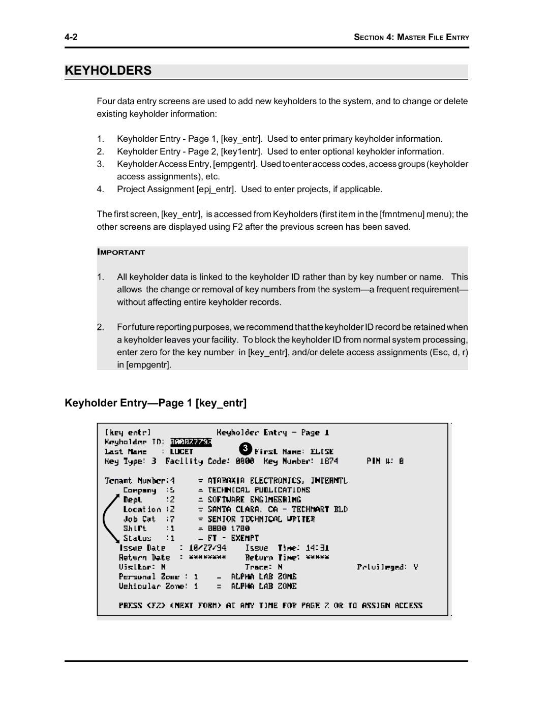 Westinghouse SE 6000 manual Keyholders, Keyholder Entry-Page 1 keyentr 