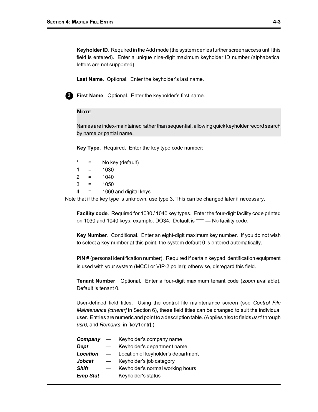 Westinghouse SE 6000 manual Master File Entry 