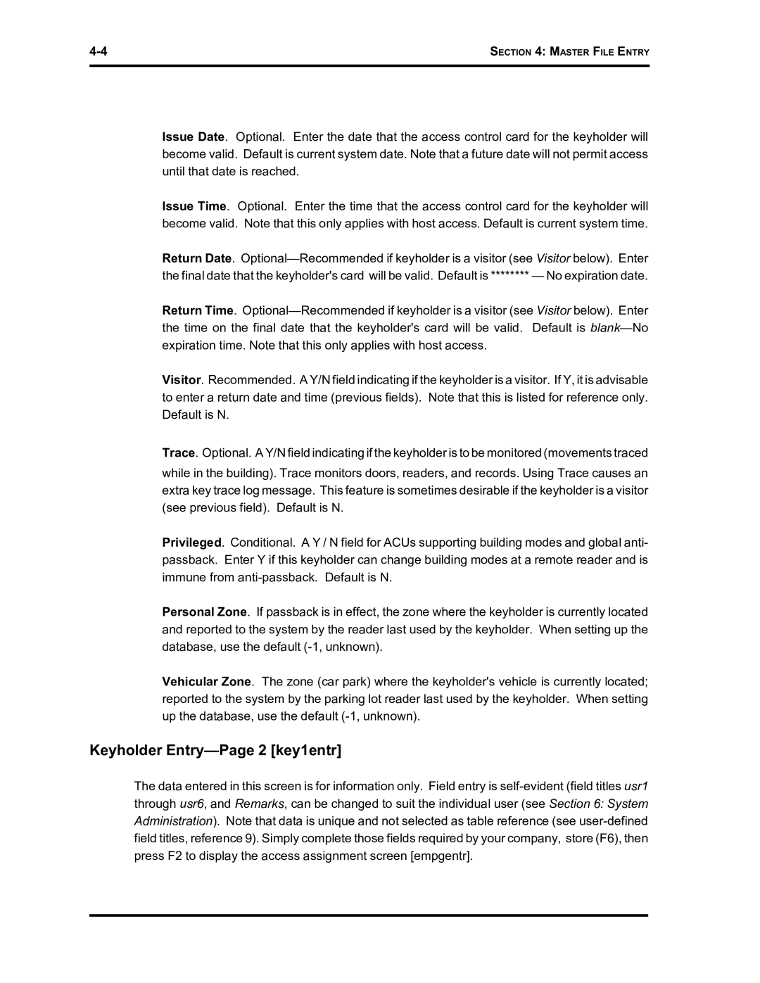 Westinghouse SE 6000 manual Keyholder Entry-Page 2 key1entr 