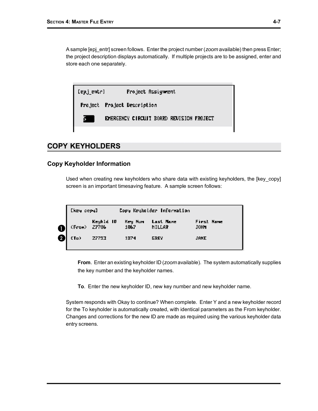 Westinghouse SE 6000 manual Copy Keyholders, Copy Keyholder Information 