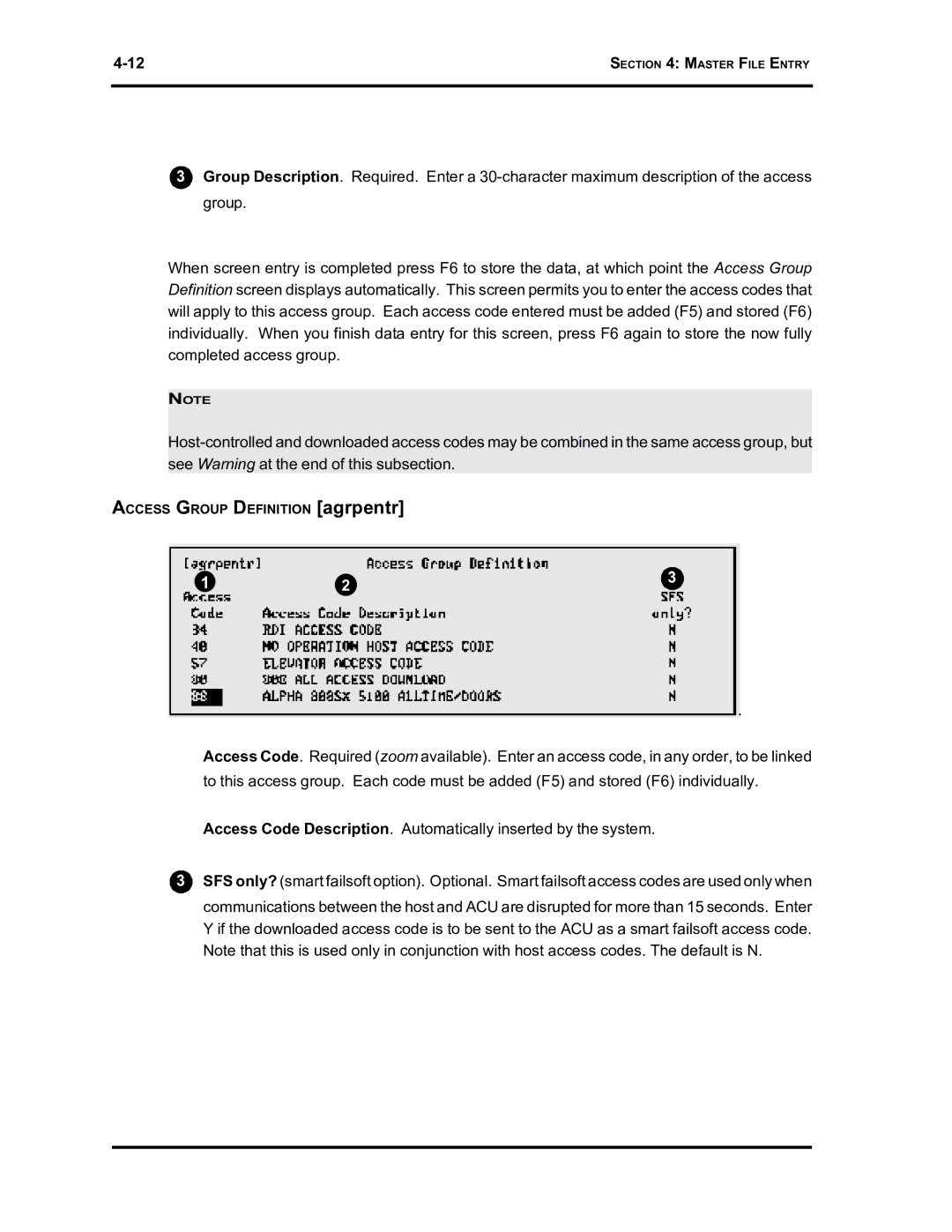 Westinghouse SE 6000 manual Access Group Definition agrpentr 