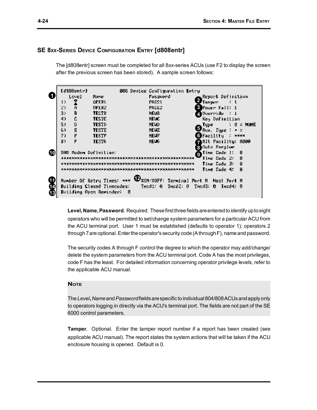 Westinghouse SE 6000 manual SE 8XX-SERIES Device Configuration Entry d808entr 