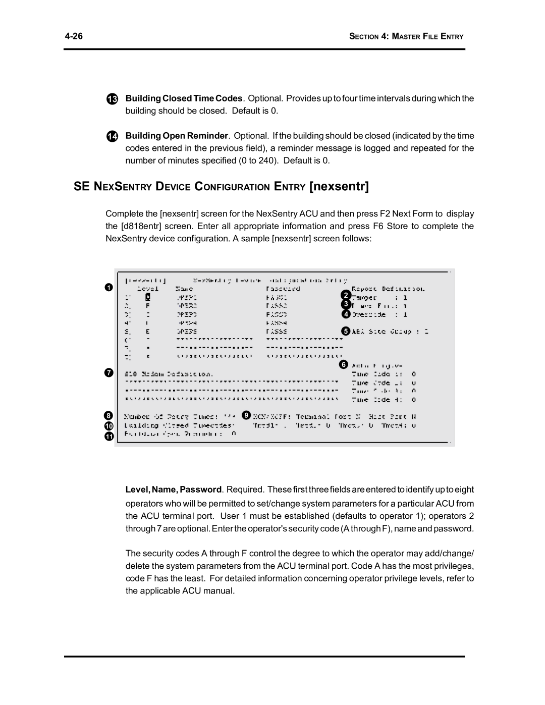 Westinghouse SE 6000 manual SE Nexsentry Device Configuration Entry nexsentr 