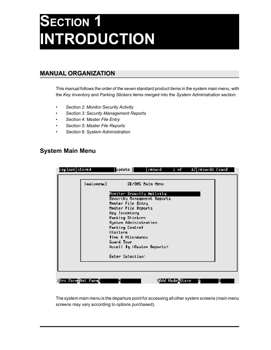 Westinghouse SE 6000 manual Manual Organization, System Main Menu 