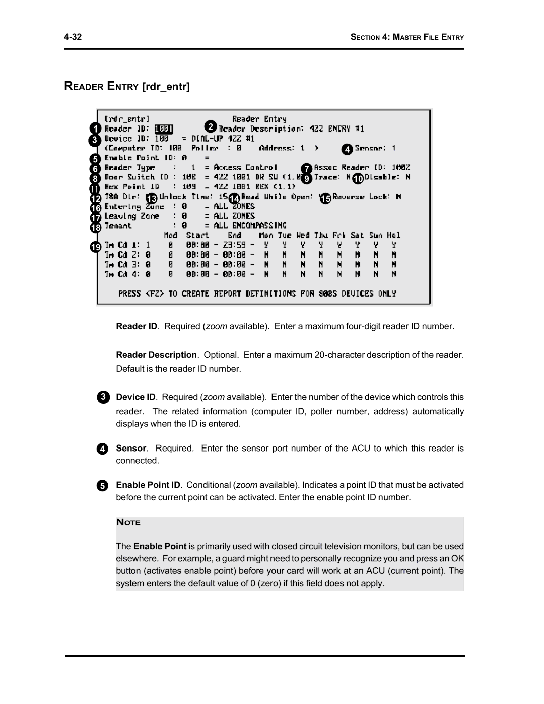 Westinghouse SE 6000 manual Reader Entry rdrentr 