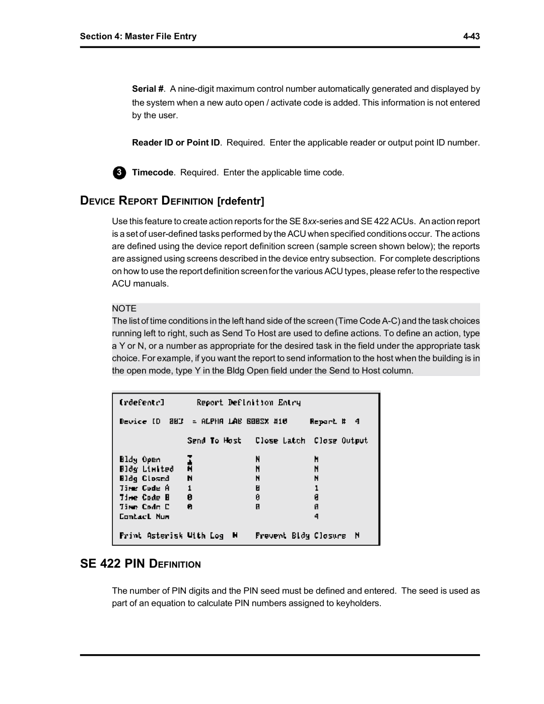 Westinghouse SE 6000 manual SE 422 PIN Definition, Device Report Definition rdefentr 