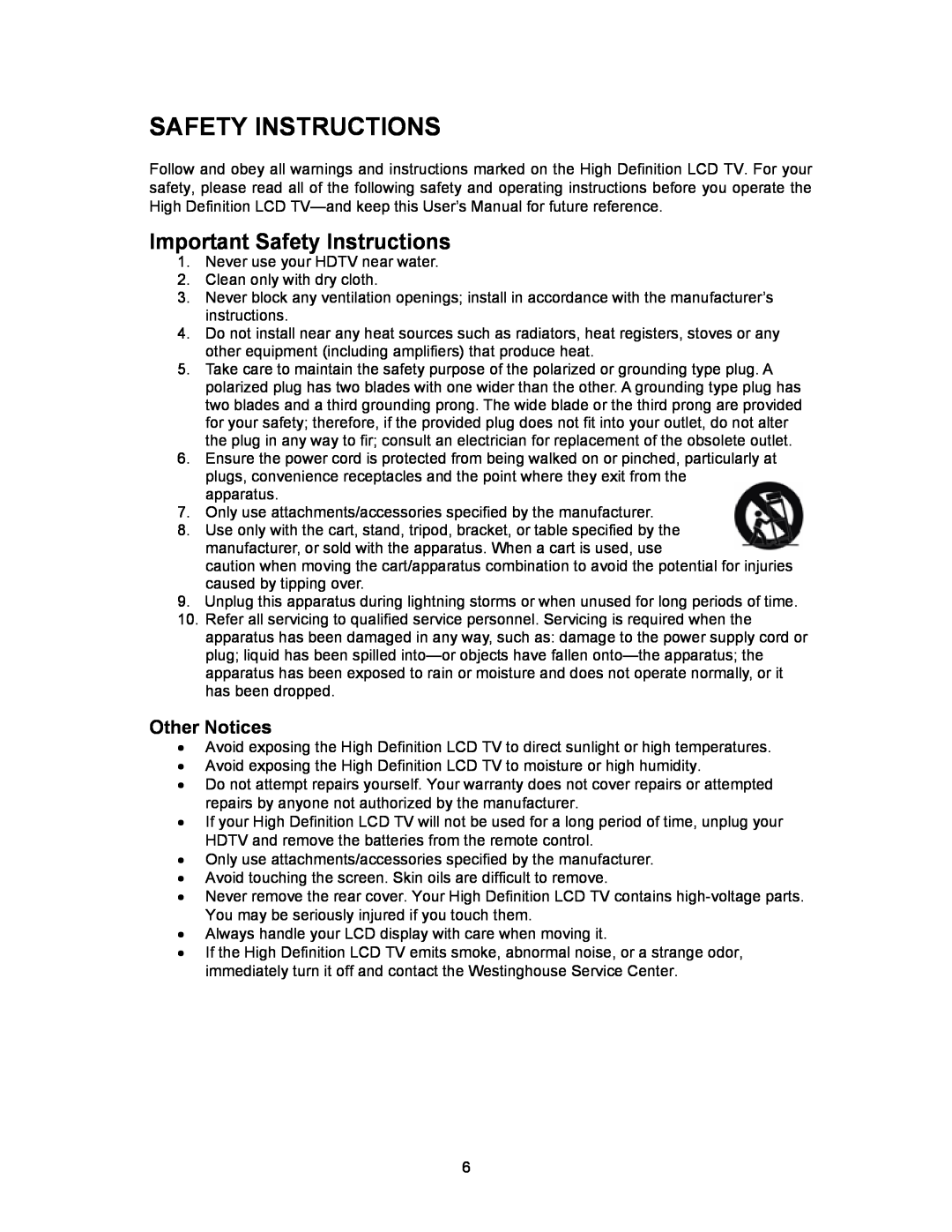 Westinghouse SK-16H120S user manual Important Safety Instructions, Other Notices 