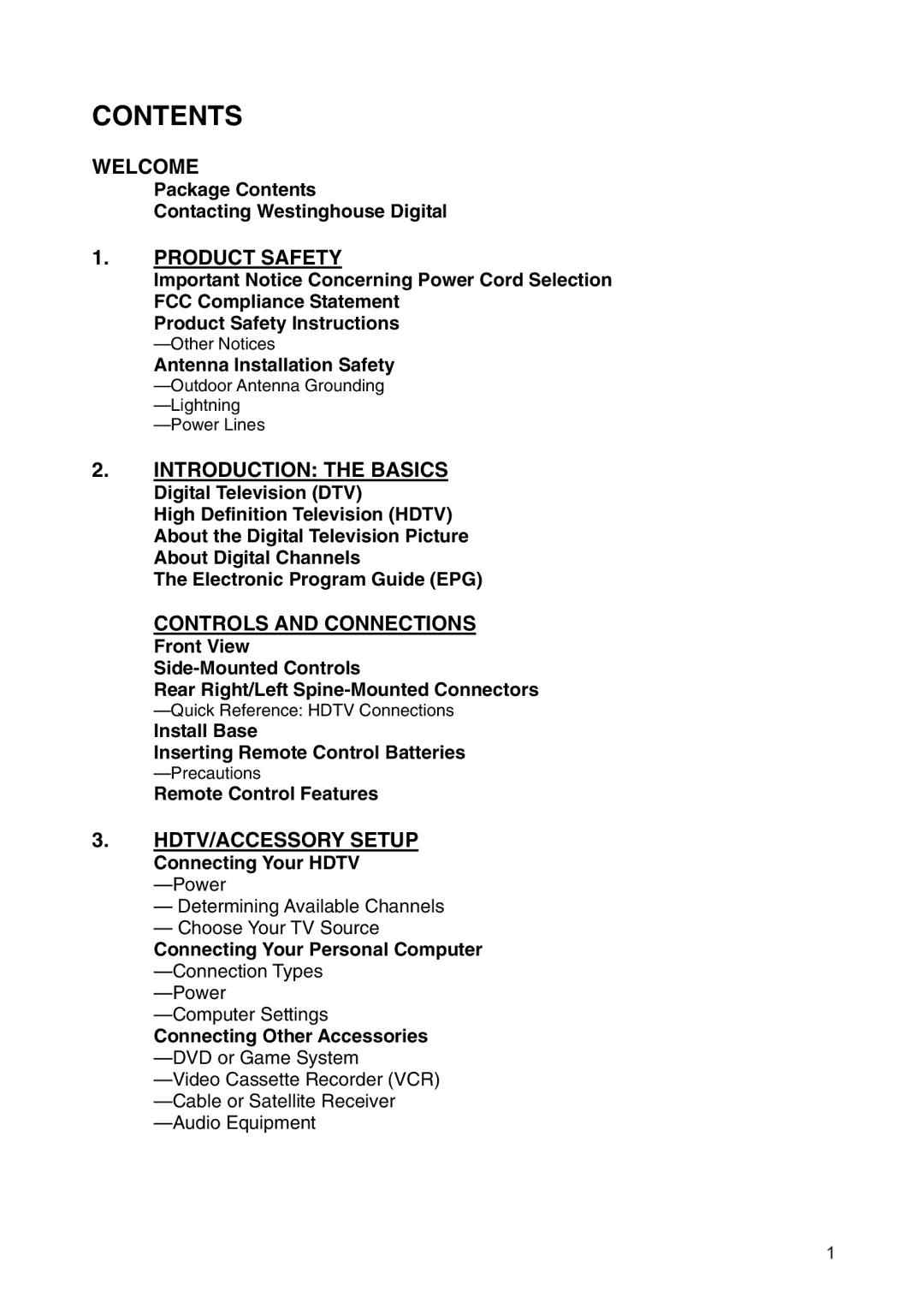 Westinghouse SK-19H210S manual Contents 