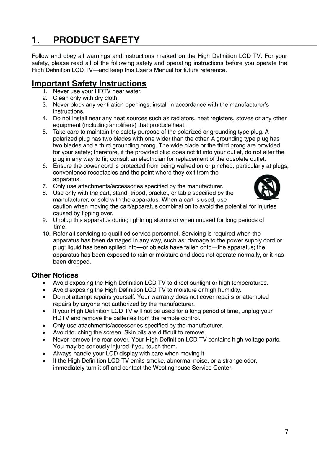 Westinghouse SK-19H210S manual Important Safety Instructions, Other Notices 