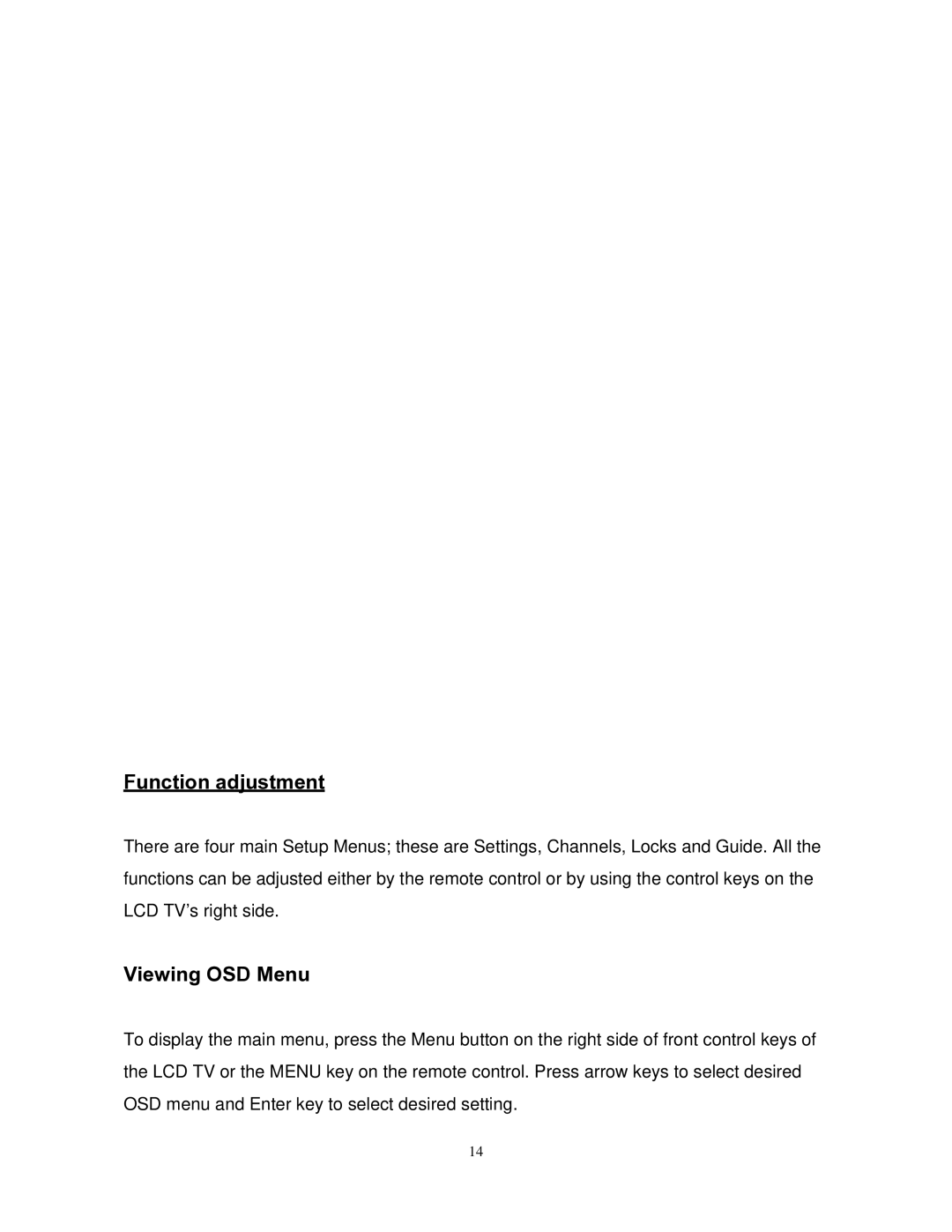 Westinghouse SK-26H240S user manual Function adjustment, Viewing OSD Menu 