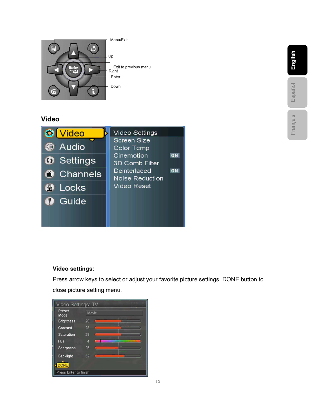 Westinghouse SK-26H240S user manual Video settings 