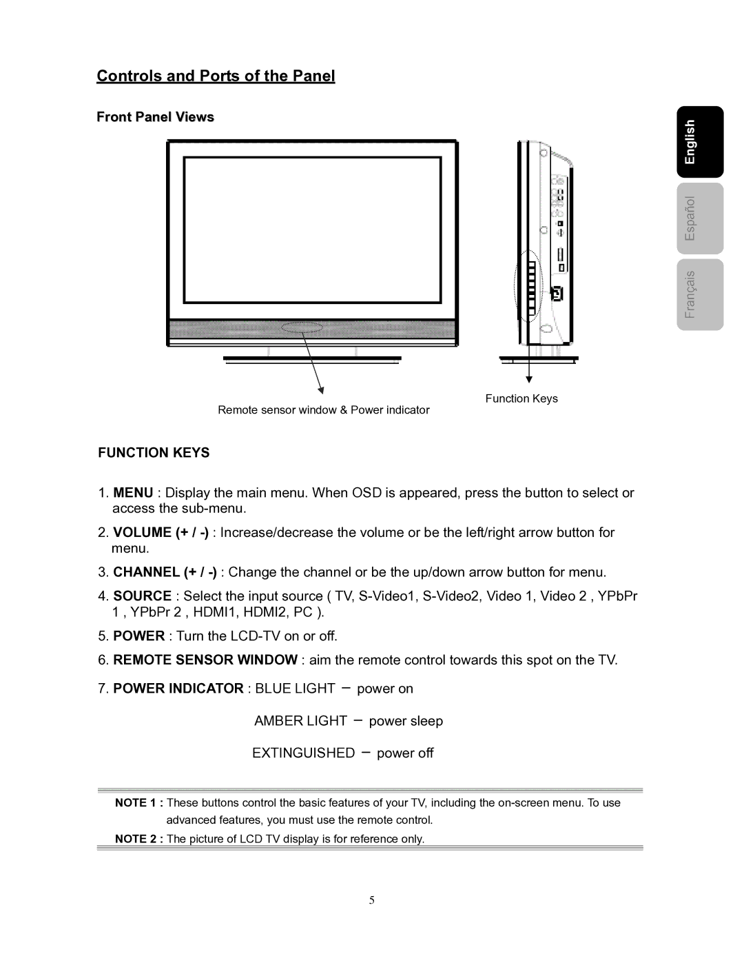 Westinghouse SK-26H240S user manual Controls and Ports of the Panel, Front Panel Views 