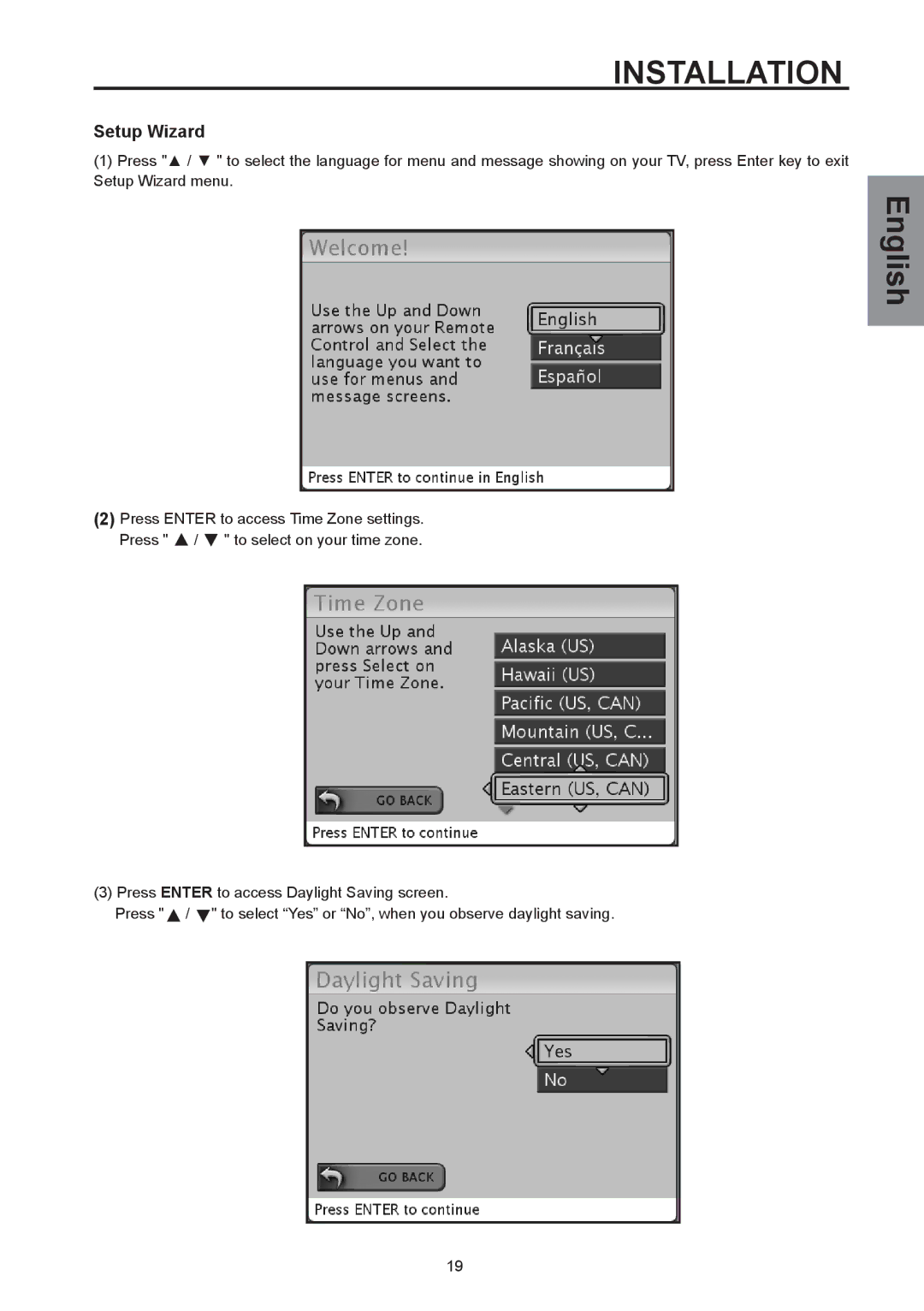 Westinghouse SK-26H590D, SK-32H590D user manual Setup Wizard 