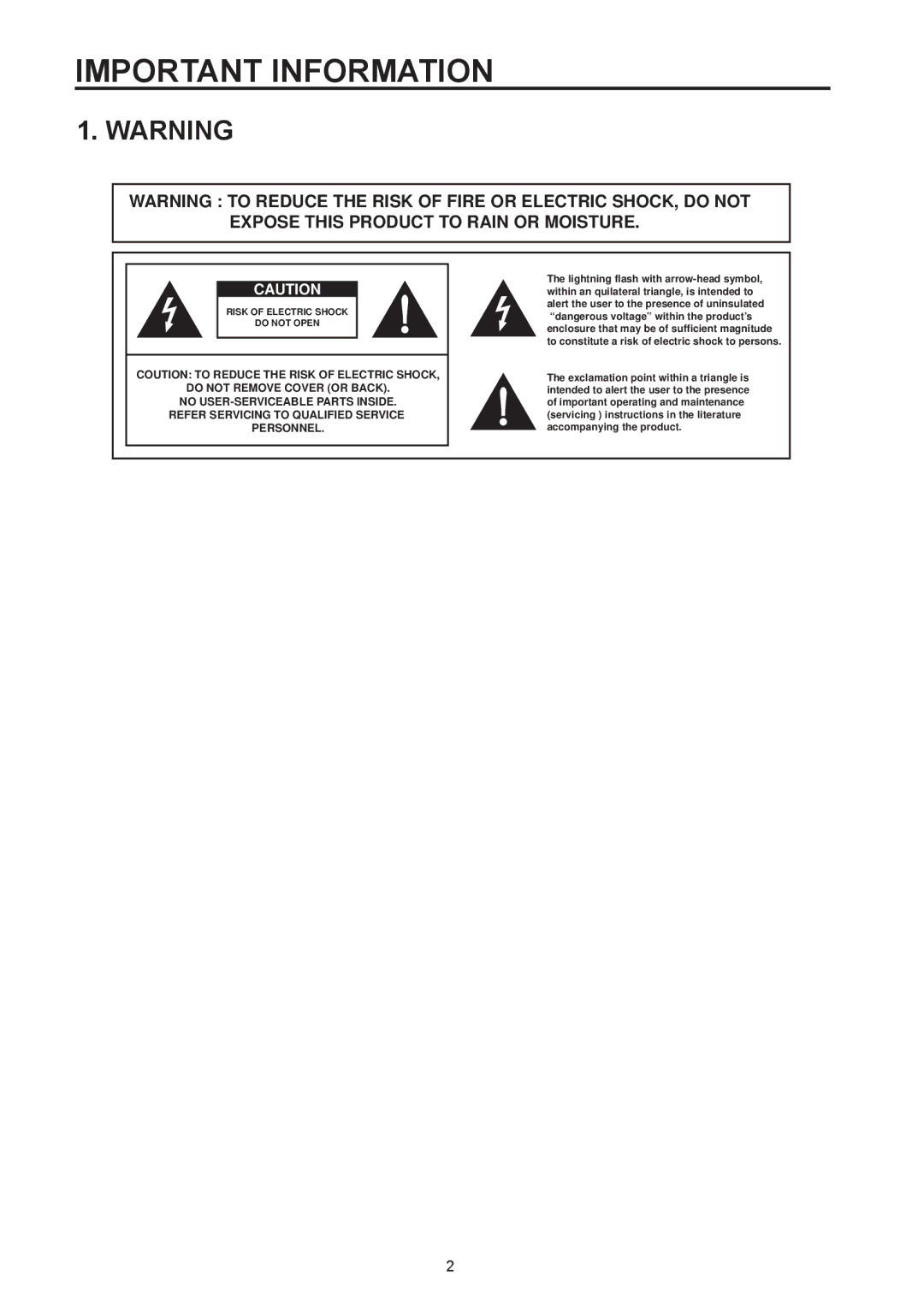 Westinghouse SK-32H590D, SK-26H590D user manual Important Information, Expose this Product to Rain or Moisture 