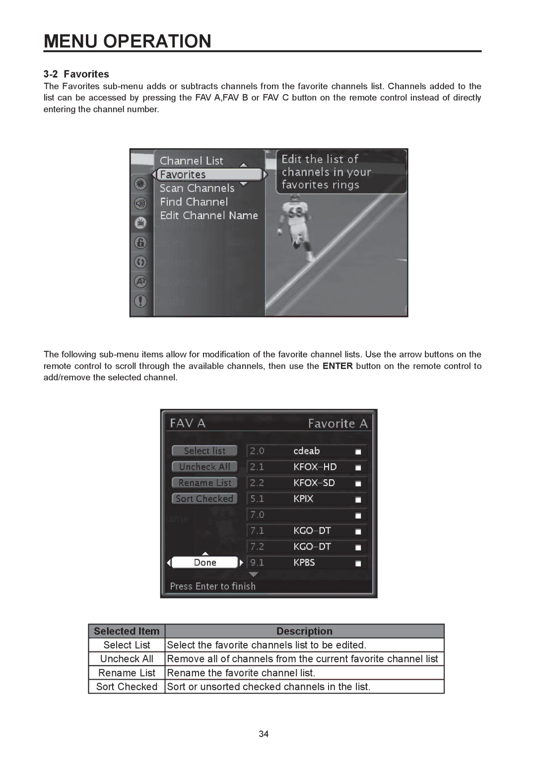 Westinghouse SK-32H590D, SK-26H590D user manual Favorites 