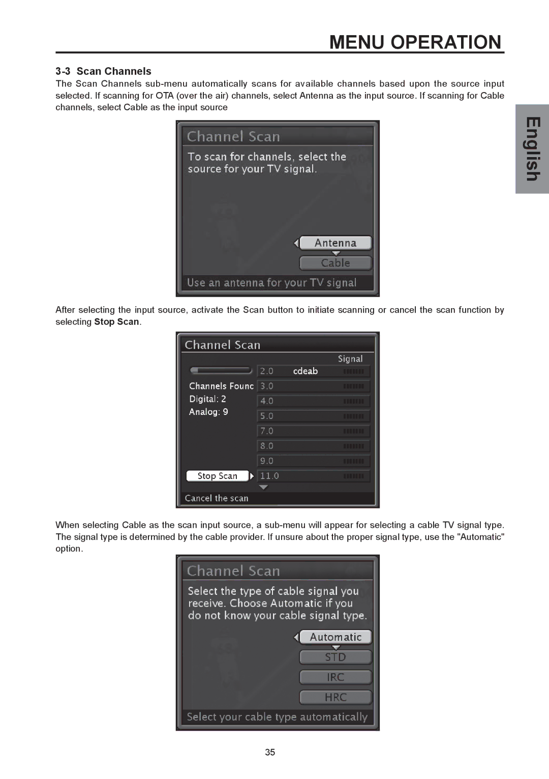 Westinghouse SK-26H590D, SK-32H590D user manual Scan Channels 