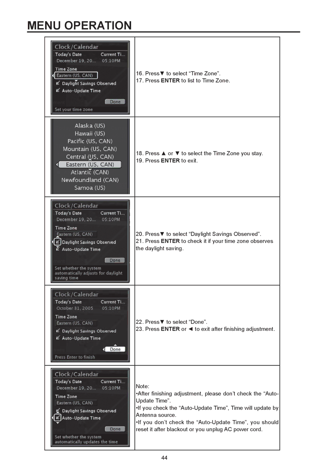 Westinghouse SK-32H590D, SK-26H590D user manual Menu Operation 