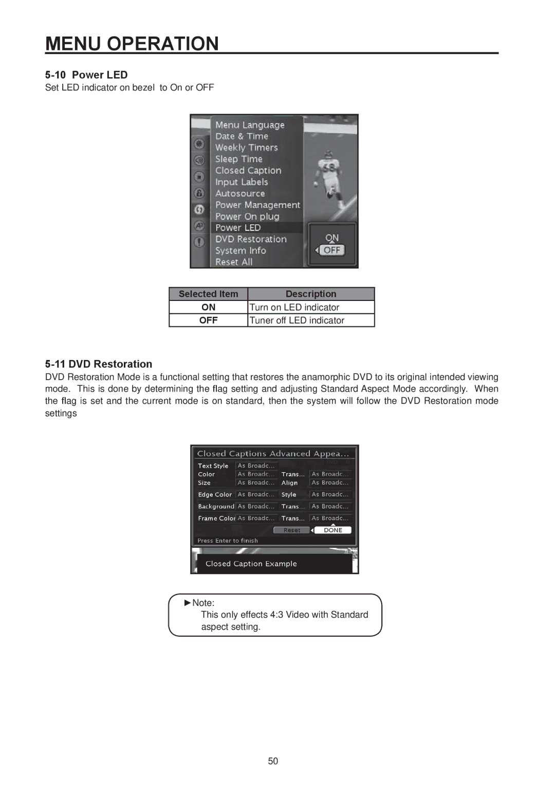 Westinghouse SK-32H590D, SK-26H590D user manual Power LED, DVD Restoration 