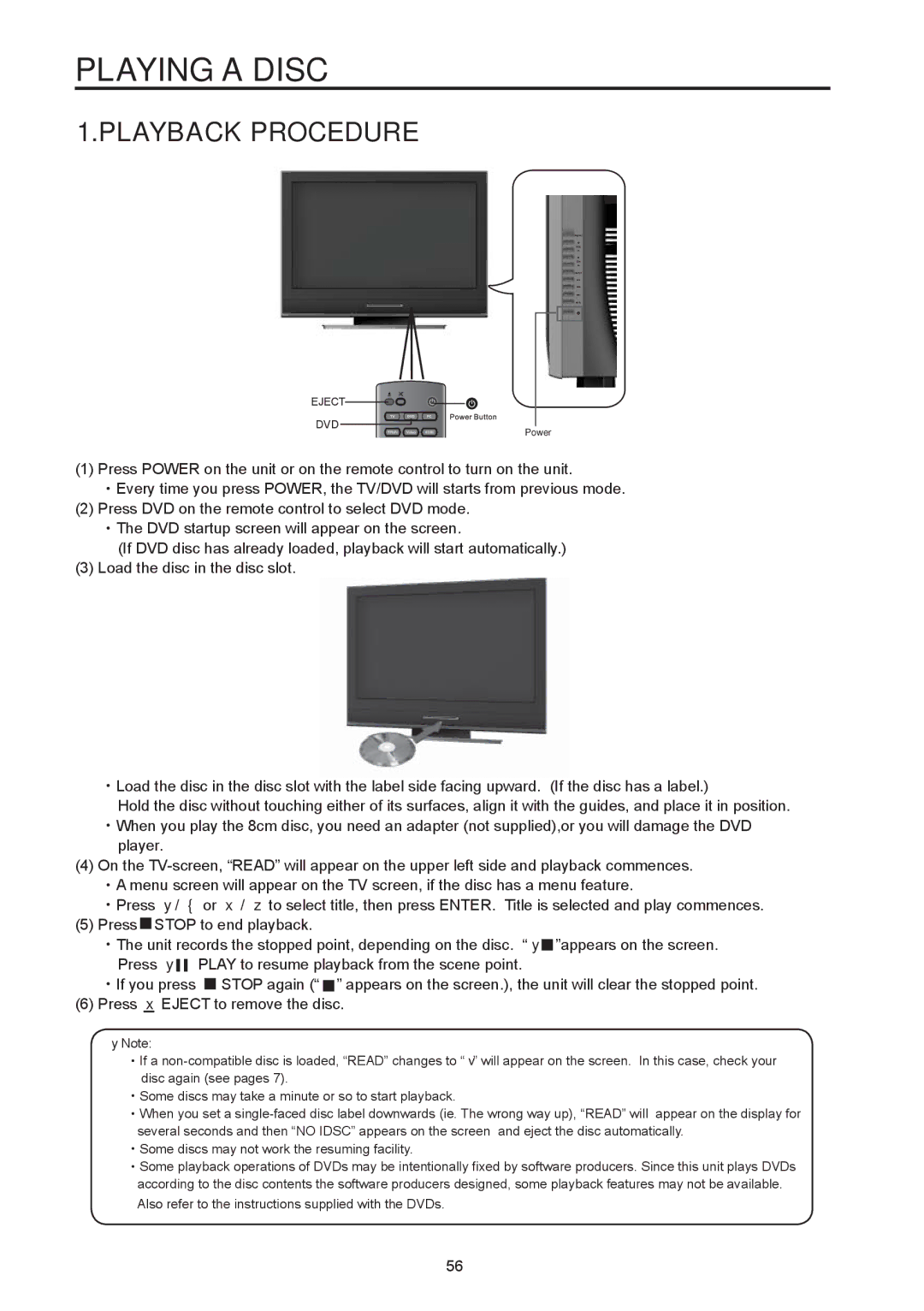 Westinghouse SK-32H590D, SK-26H590D user manual Playing a Disc, Playback Procedure 