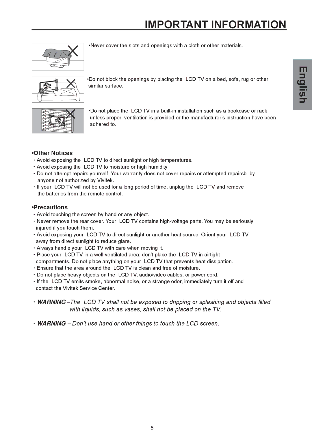 Westinghouse SK-26H590D, SK-32H590D user manual Other Notices, Precautions 