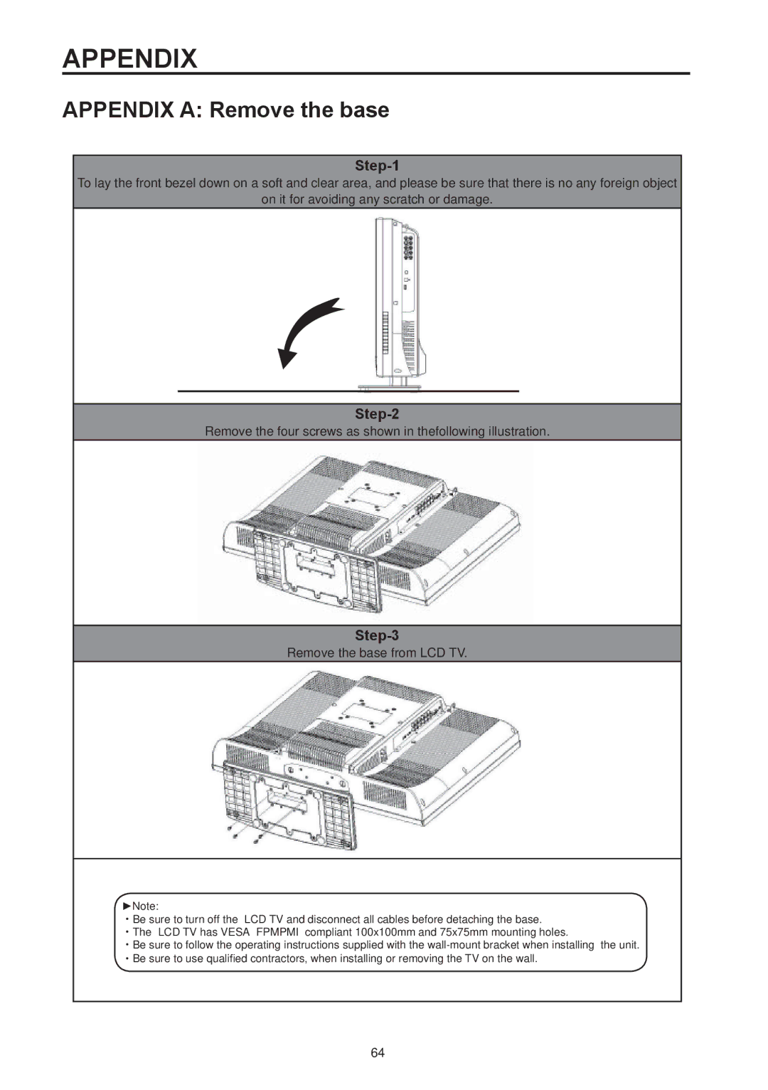 Westinghouse SK-32H590D, SK-26H590D user manual Appendix a Remove the base 