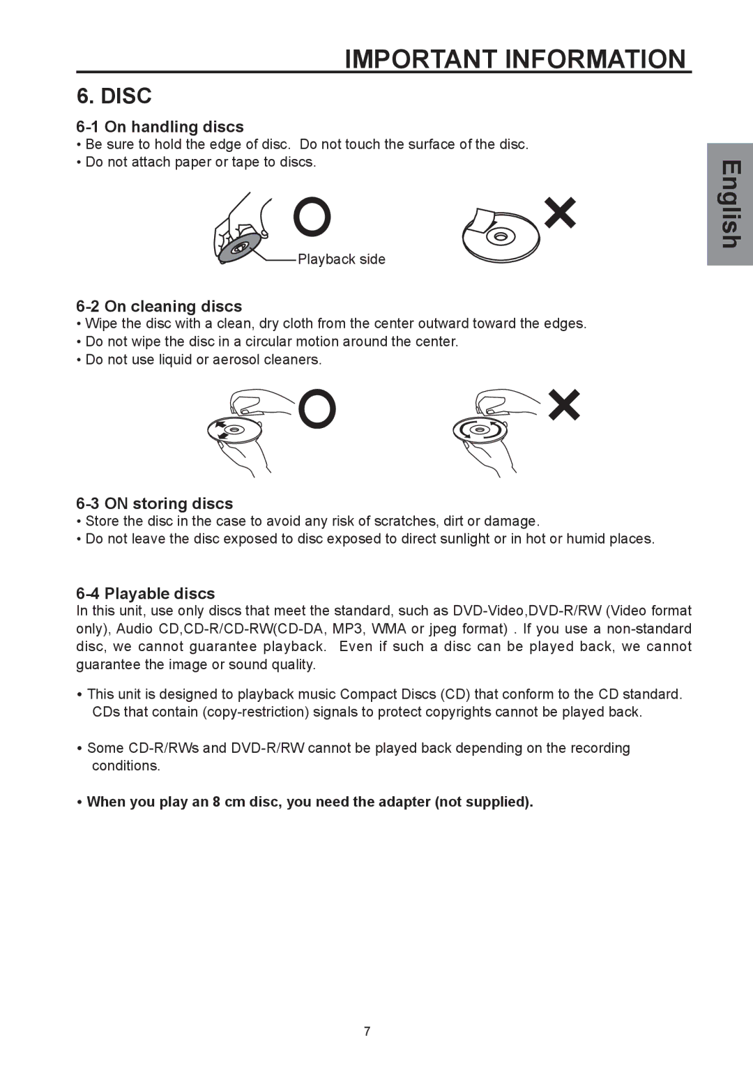 Westinghouse SK-26H590D, SK-32H590D user manual Disc, On handling discs 