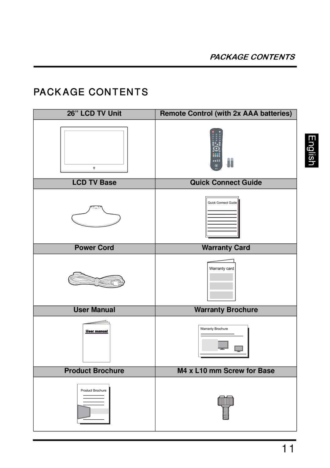 Westinghouse SK-26H640G manual Package Contents 