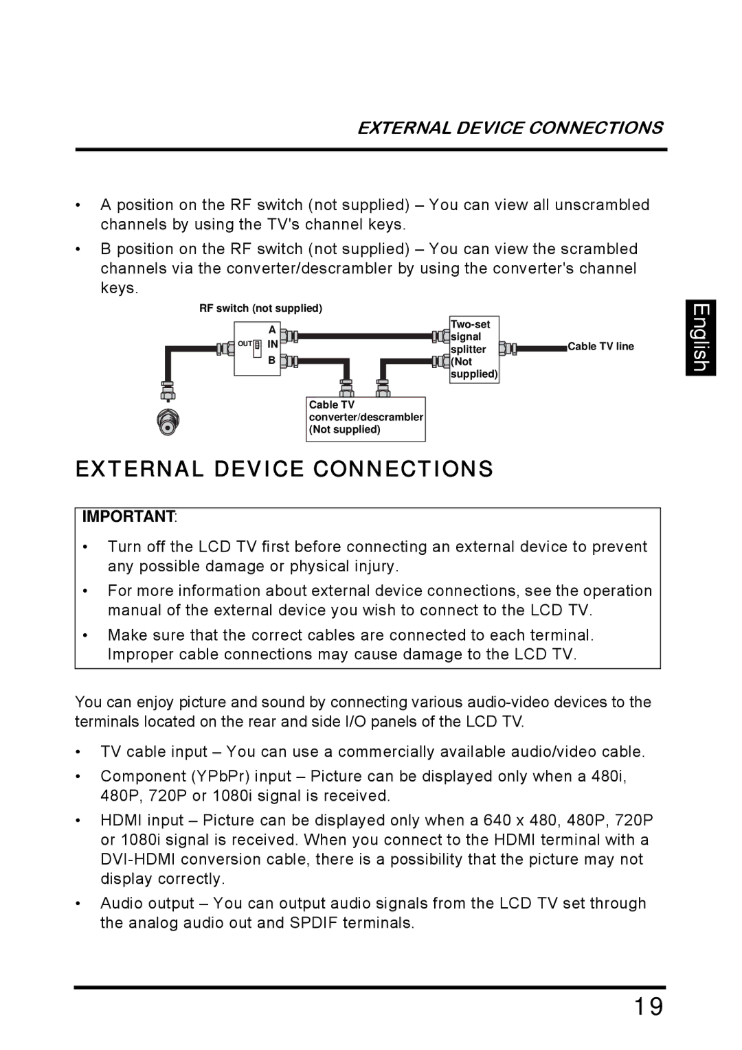 Westinghouse SK-26H640G manual External Device Connections 