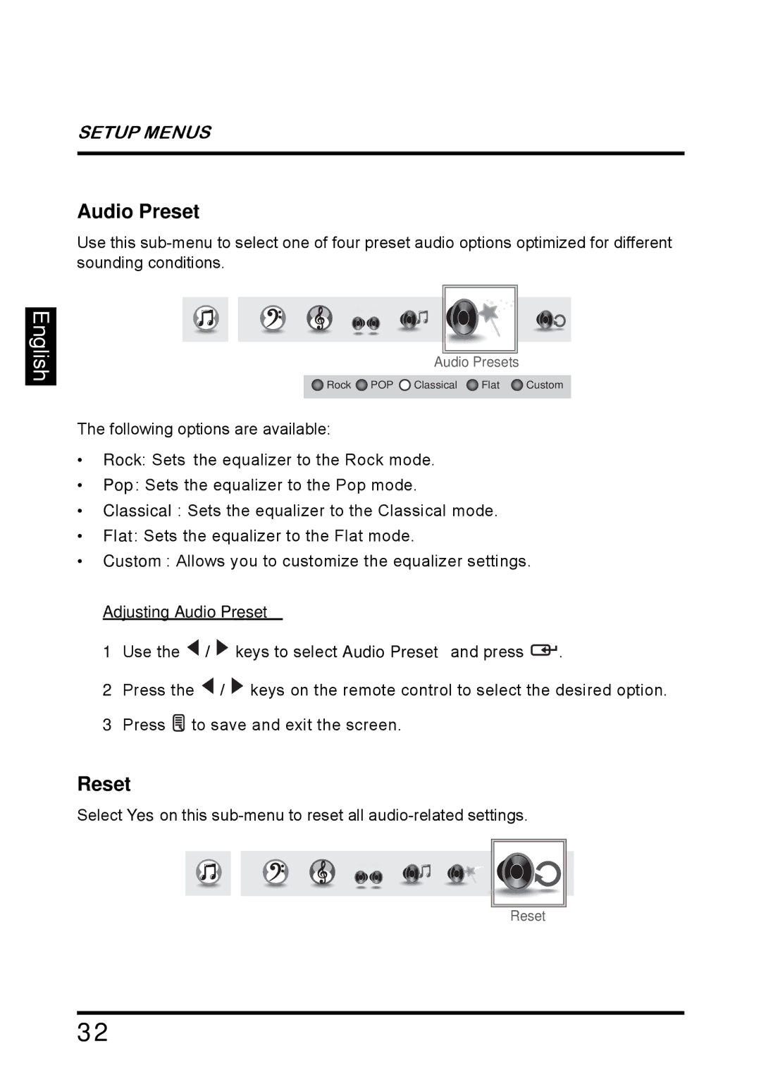 Westinghouse SK-26H640G manual Adjusting Audio Preset 