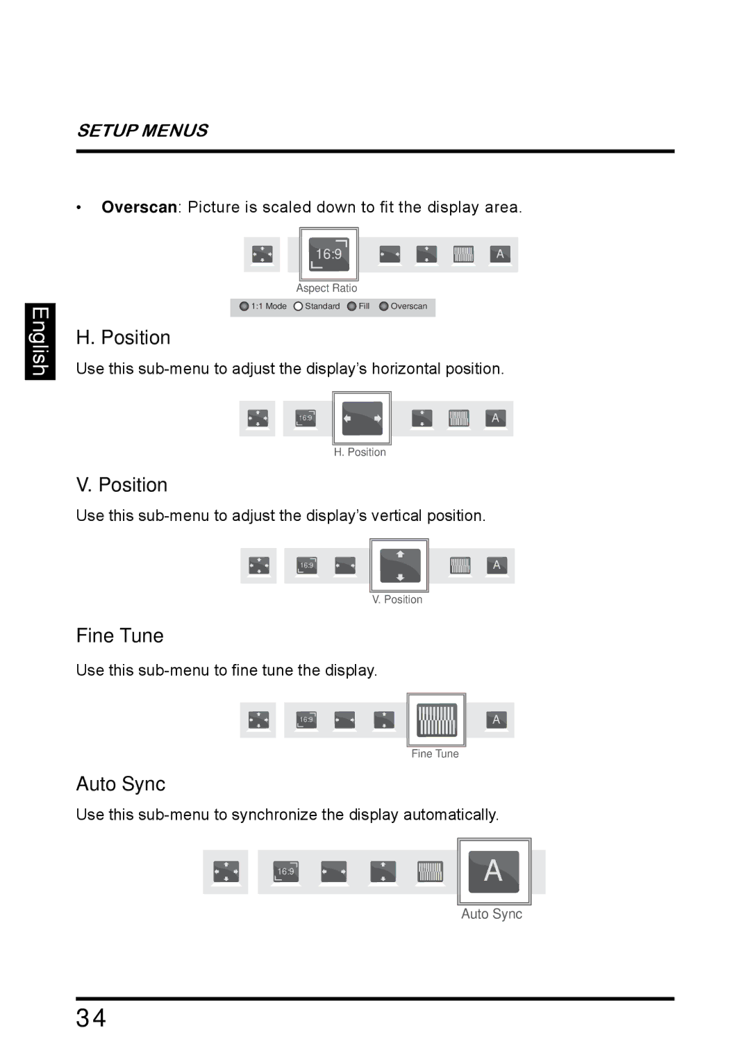 Westinghouse SK-26H640G manual Position, Fine Tune, Auto Sync 