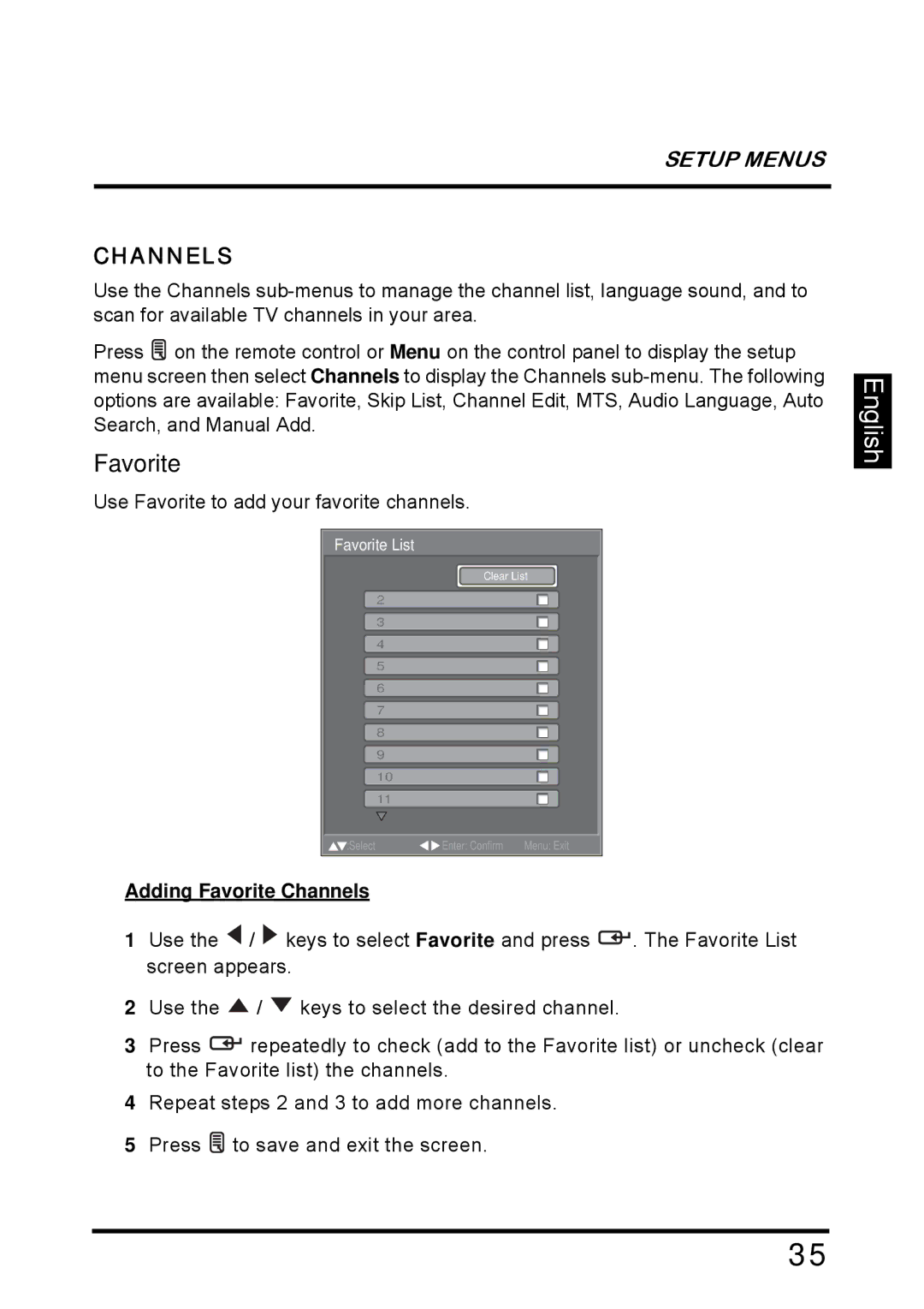 Westinghouse SK-26H640G manual Adding Favorite Channels 