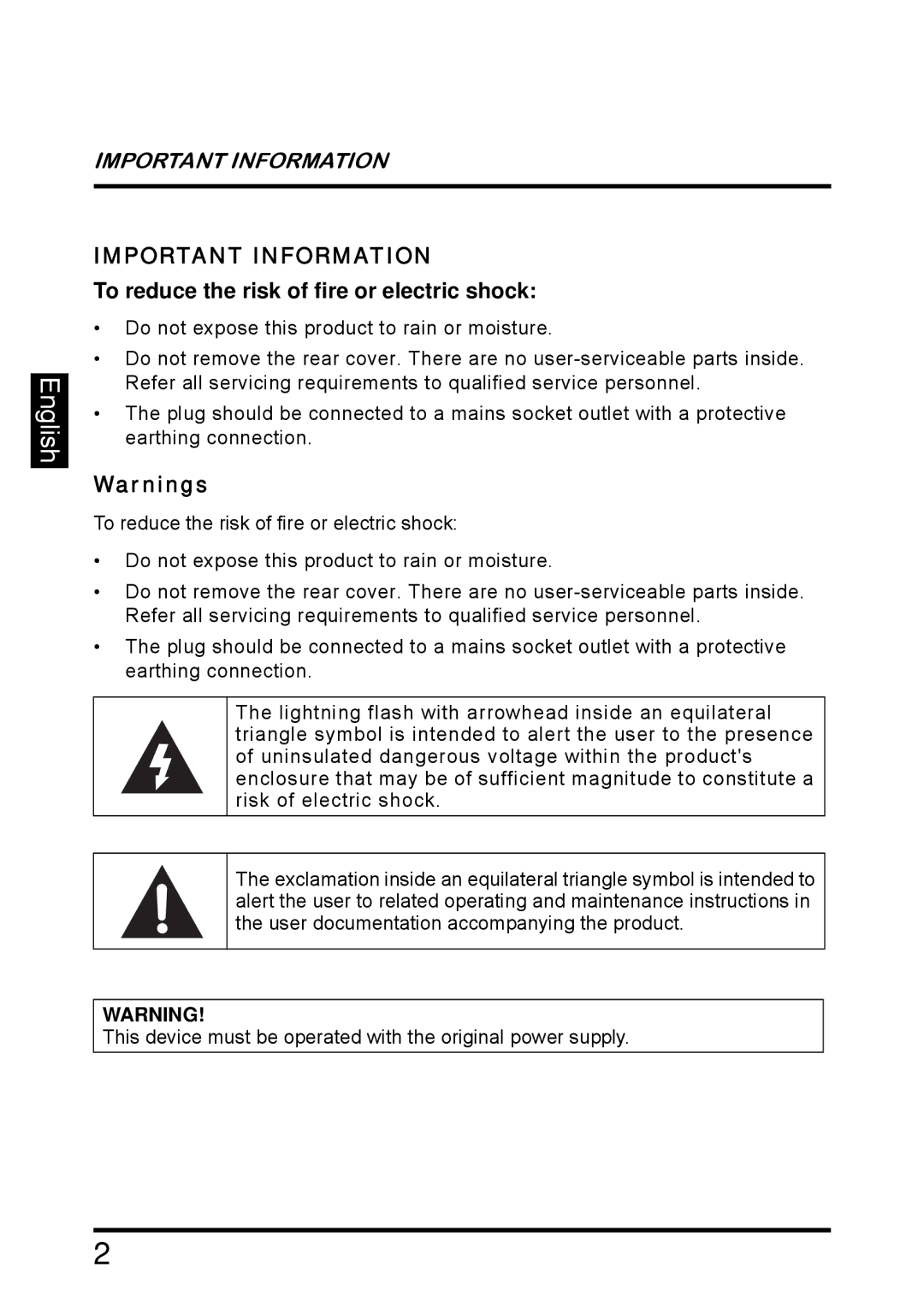 Westinghouse SK-26H640G manual Important Information, To reduce the risk of fire or electric shock 