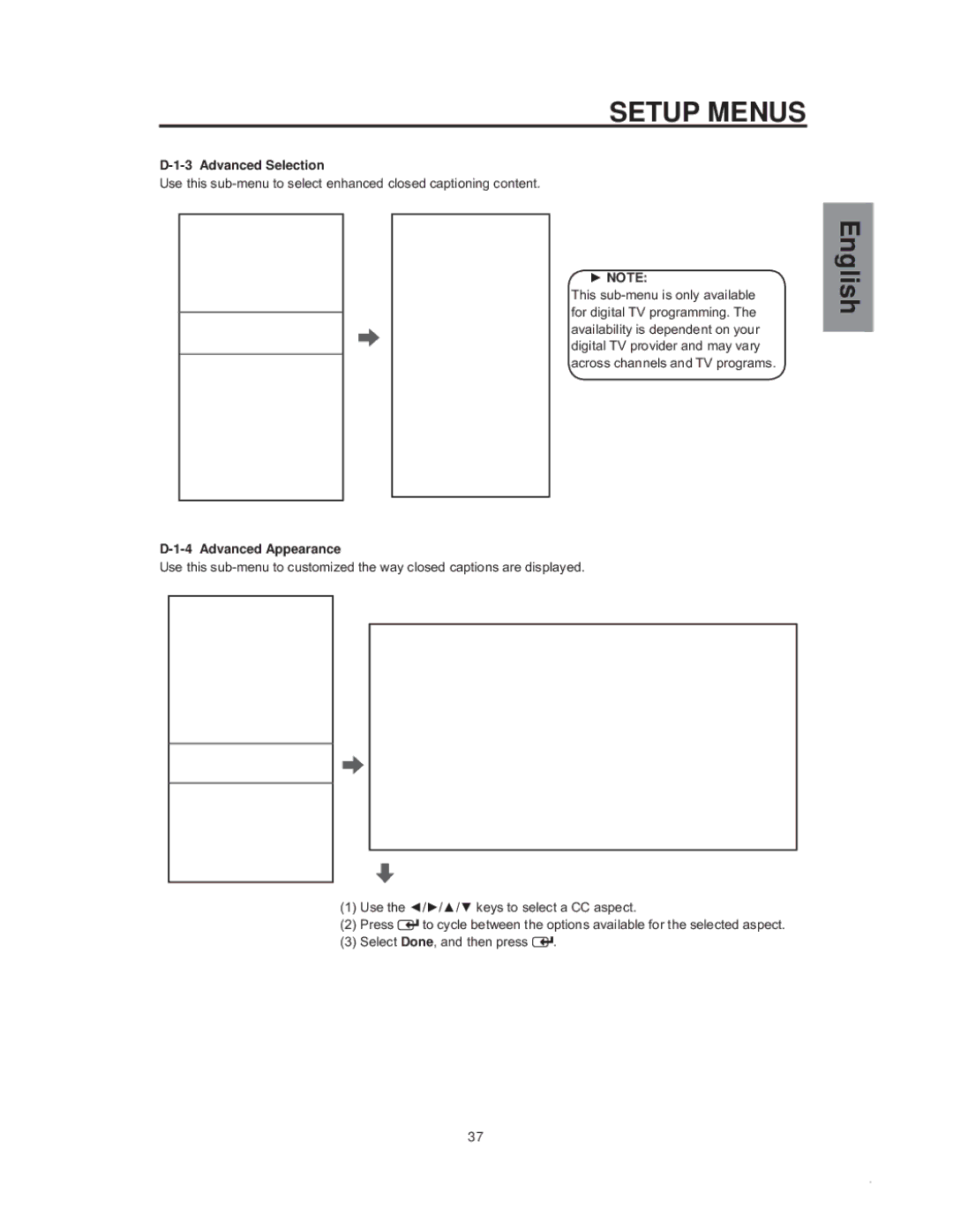 Westinghouse sk-32h540s manual Advanced Selection, Advanced Appearance 