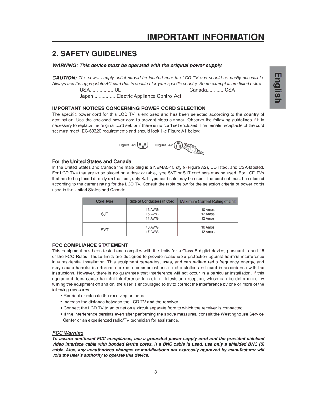 Westinghouse sk-32h540s manual Safety Guidelines, For the United States and Canada 