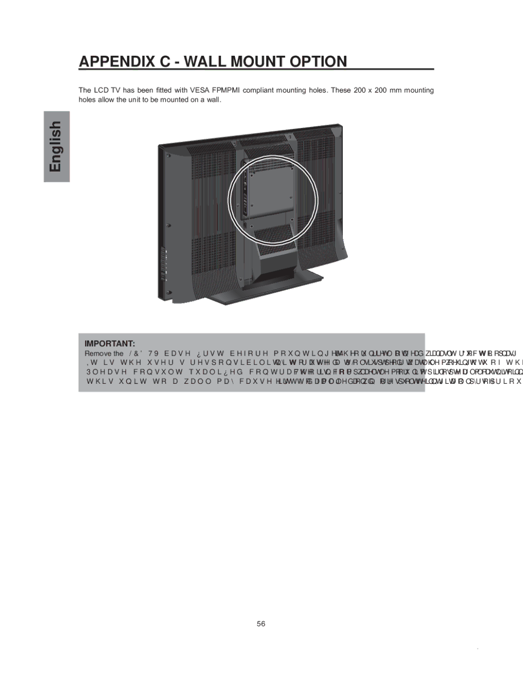 Westinghouse sk-32h540s manual Appendix C Wall Mount Option 