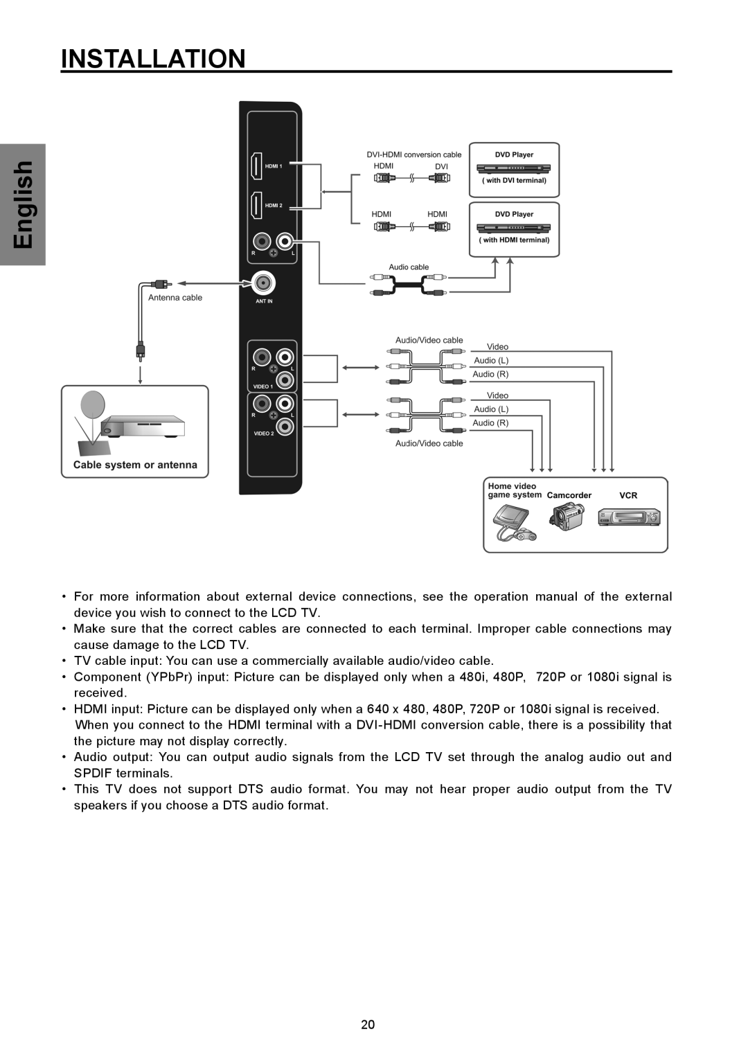 Westinghouse SK-32H570D, SK-26H570D user manual Installation 