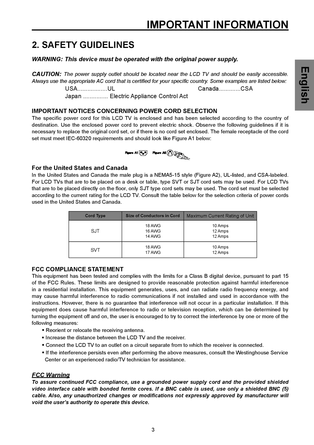 Westinghouse SK-26H570D, SK-32H570D user manual Safety Guidelines, For the United States and Canada 