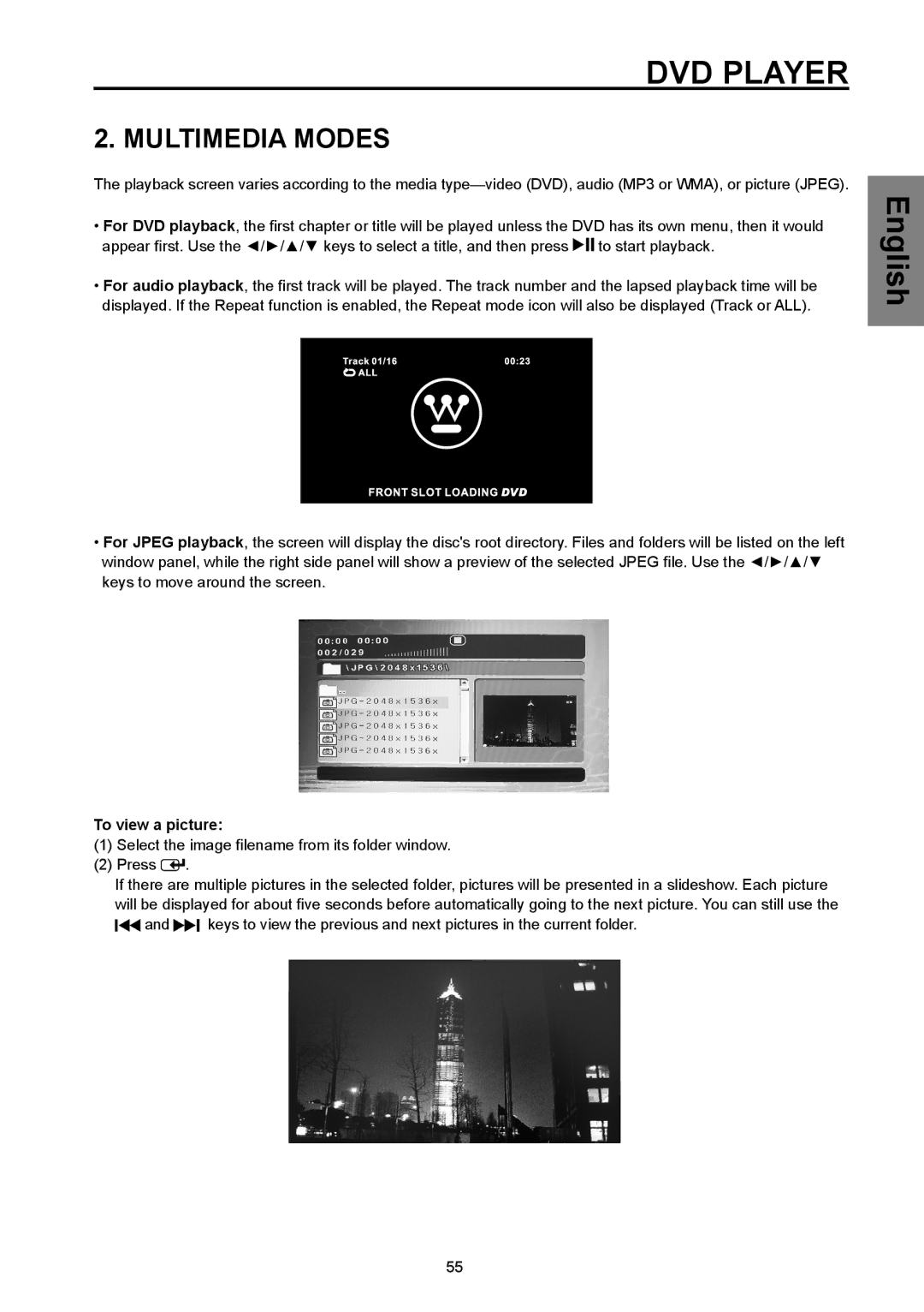 Westinghouse SK-26H570D, SK-32H570D user manual Multimedia Modes, To view a picture 