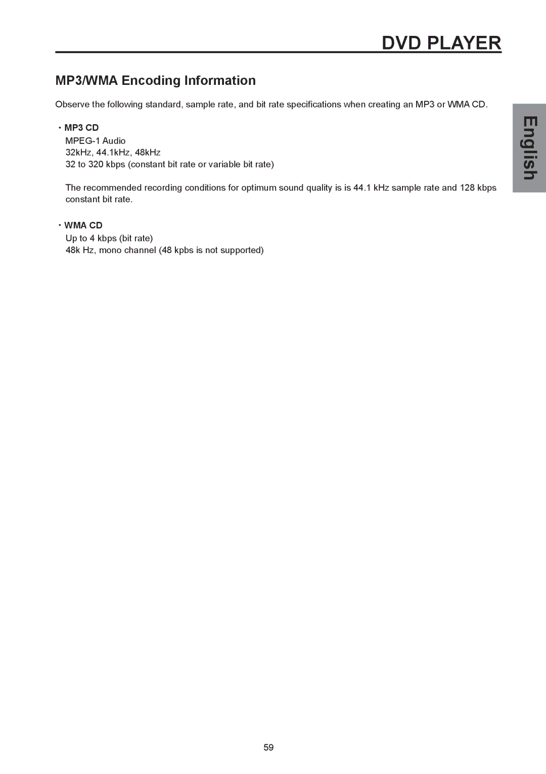 Westinghouse SK-26H570D, SK-32H570D user manual MP3/WMA Encoding Information 