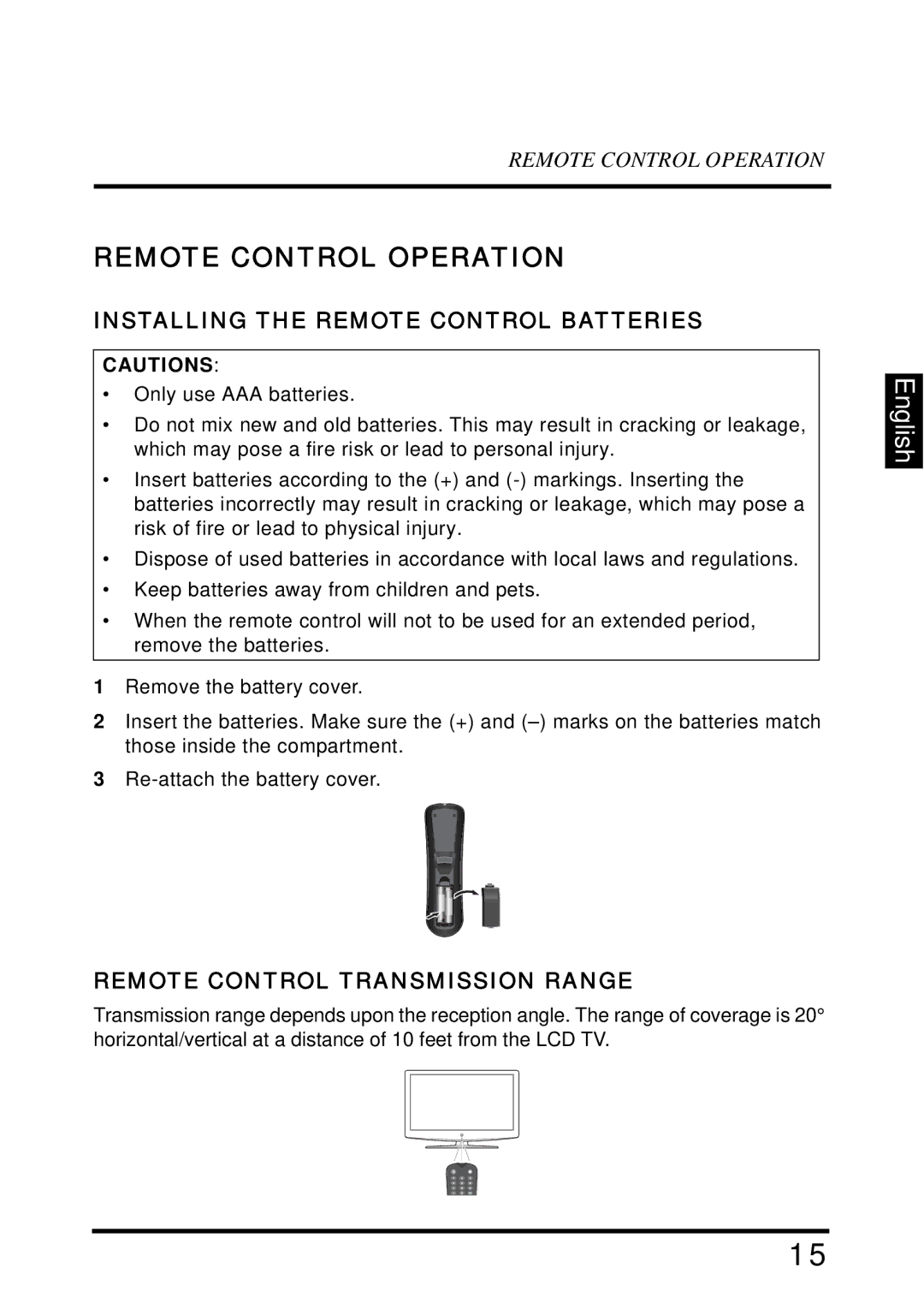 Westinghouse SK-32H640G user manual Remote Control Operation, Installing the Remote Control Batteries 