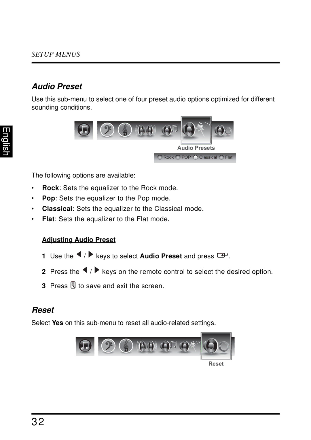 Westinghouse SK-32H640G user manual Adjusting Audio Preset 