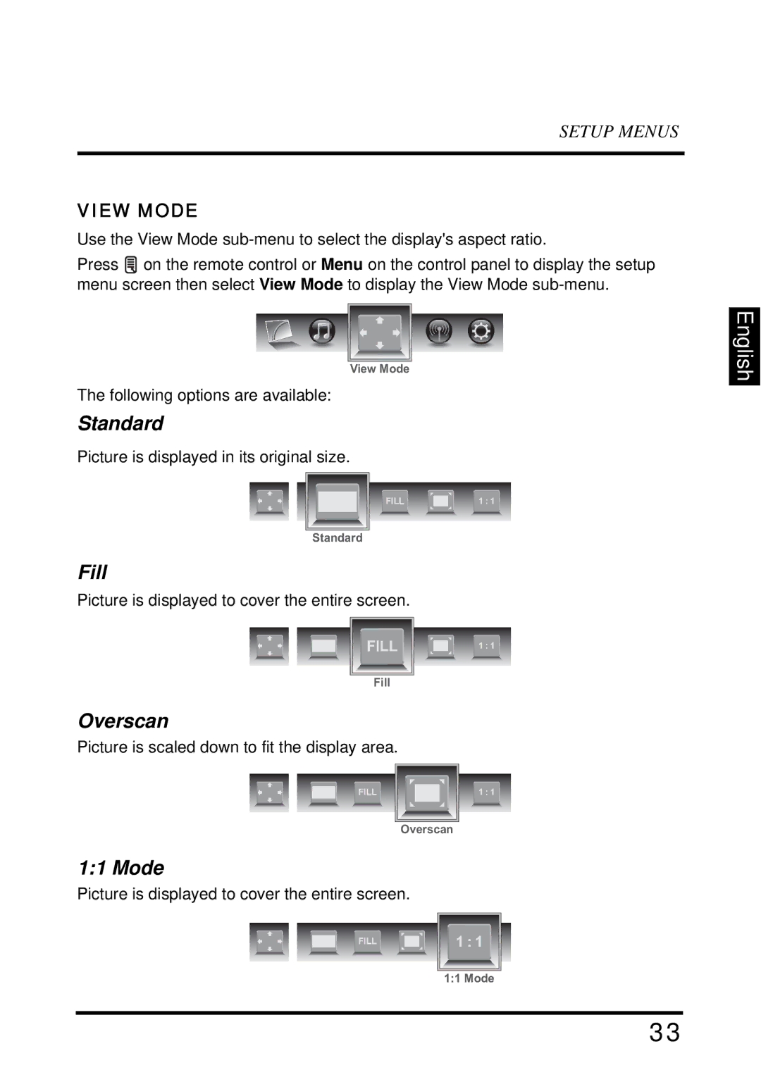 Westinghouse SK-32H640G user manual Standard, Fill, Overscan, View Mode 