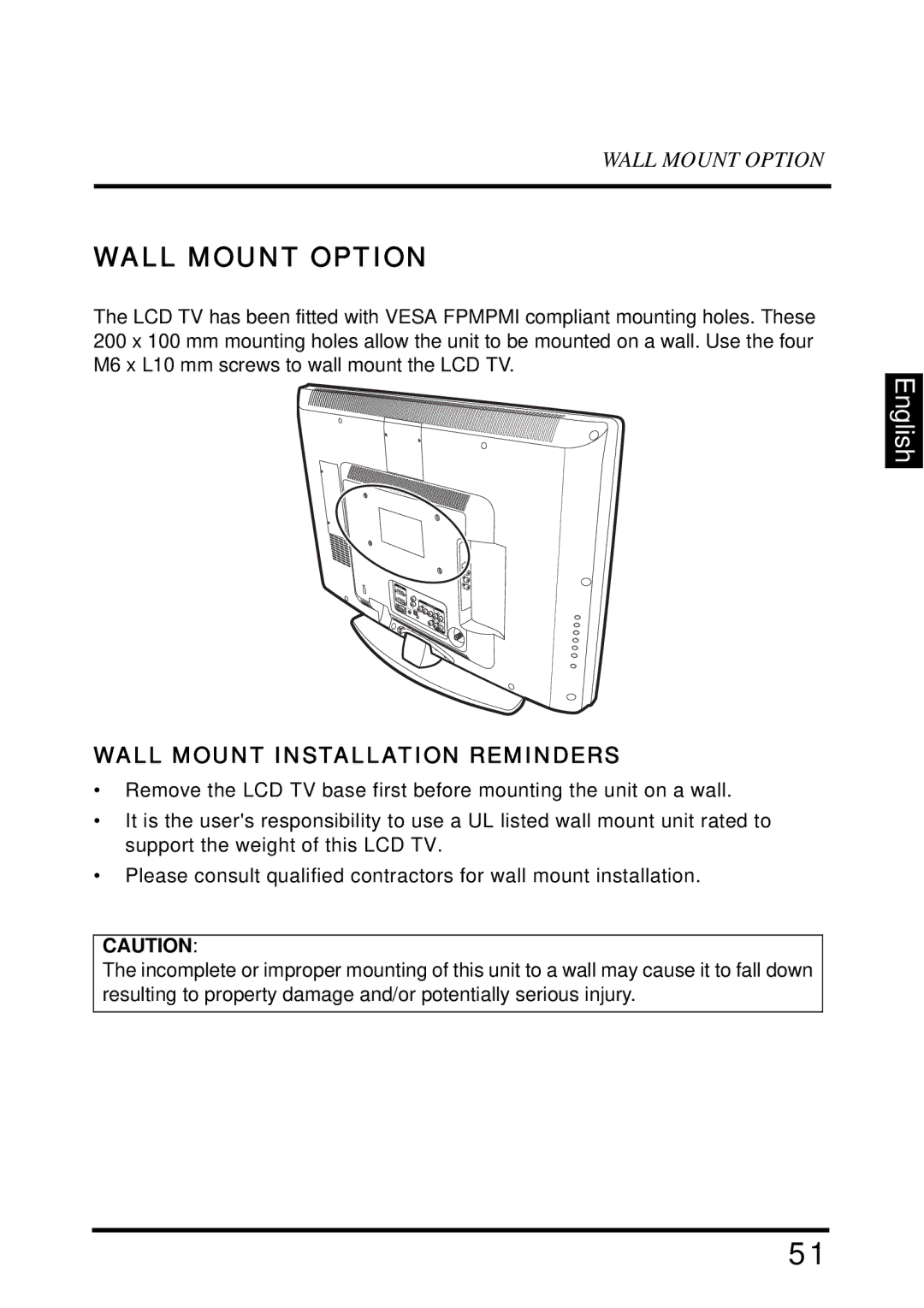 Westinghouse SK-32H640G user manual Wall Mount Option, Wall Mount Installation Reminders 