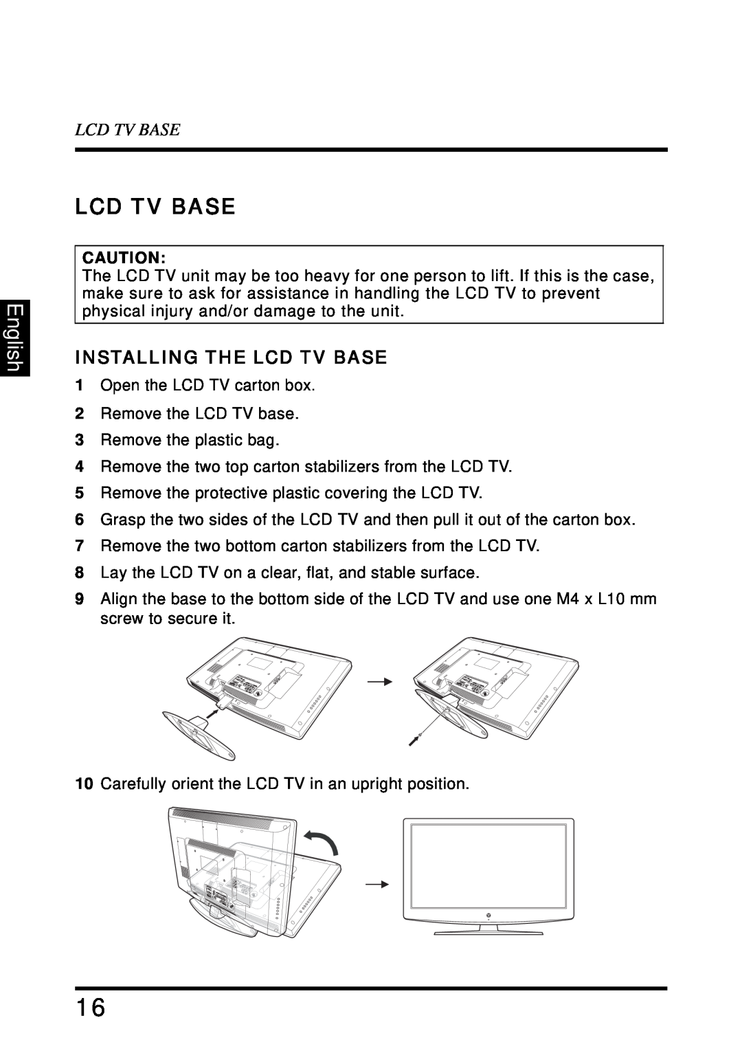 Westinghouse SK-32H640G user manual English, Installing The Lcd Tv Base 