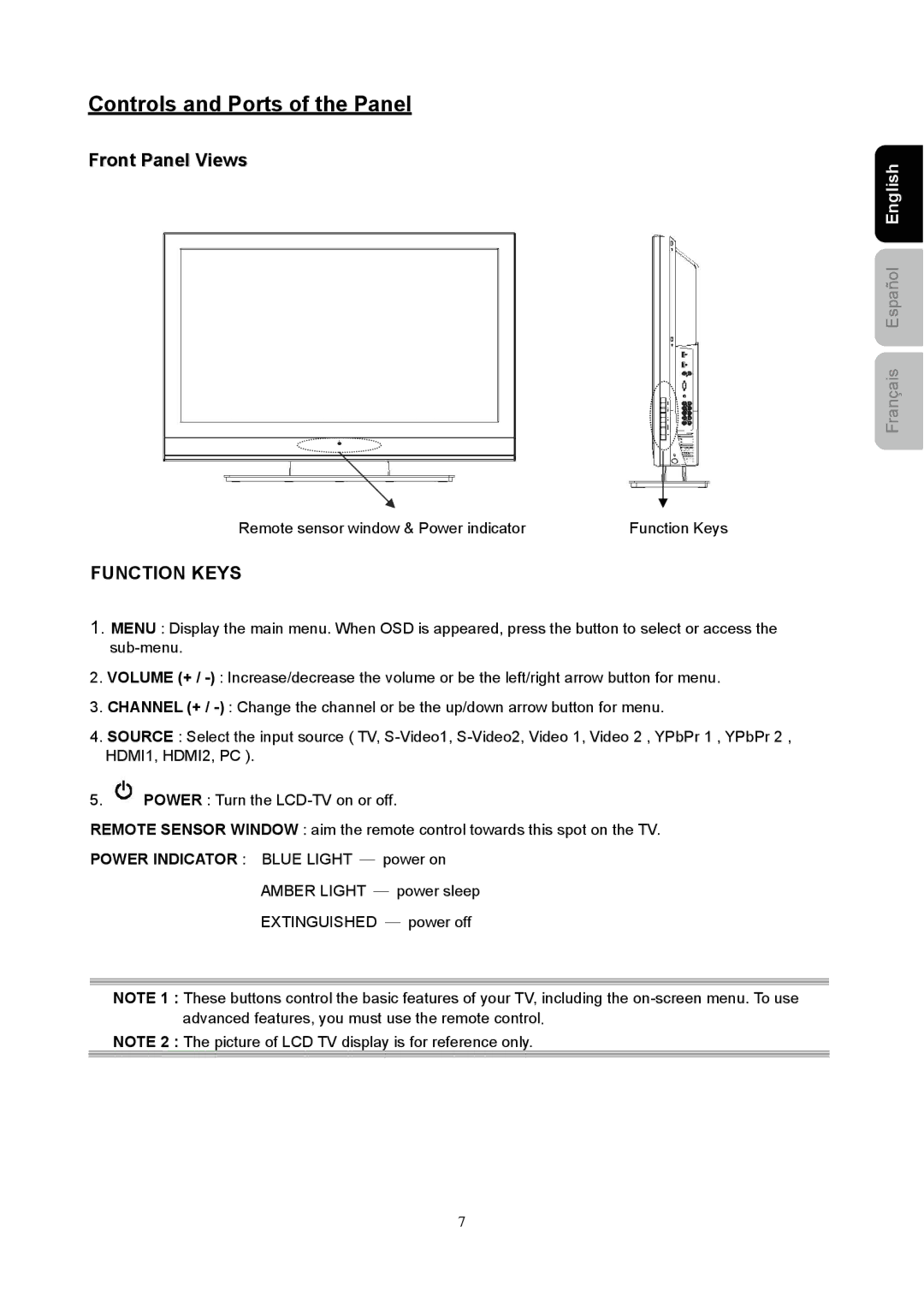 Westinghouse SK-40H520S user manual Controls and Ports of the Panel, Front Panel Views 