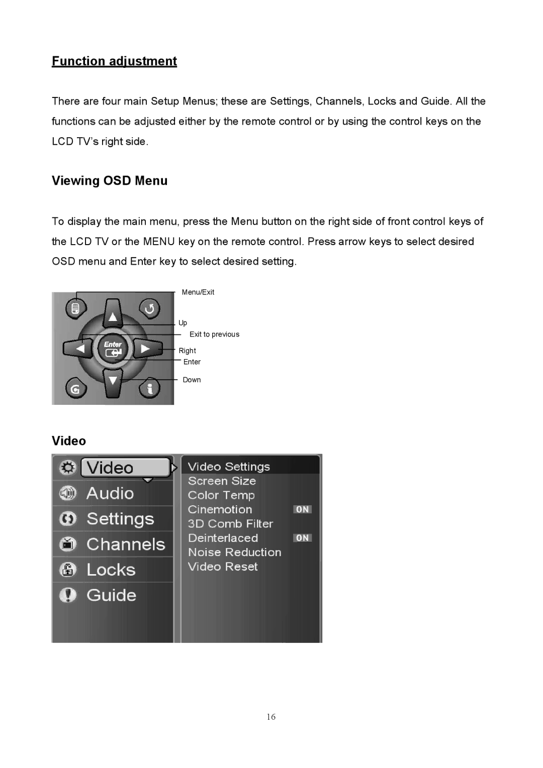 Westinghouse SK-40H520S user manual Function adjustment, Viewing OSD Menu, Video 